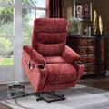 Liyasi Electric Power Lift Recliner Chair Sofa With Massage And Heat For Elderly, 3 Positions, 2 Side Pockets And Cup Holders, Usb Ports, High End Quality Fabric Red Foam Fabric