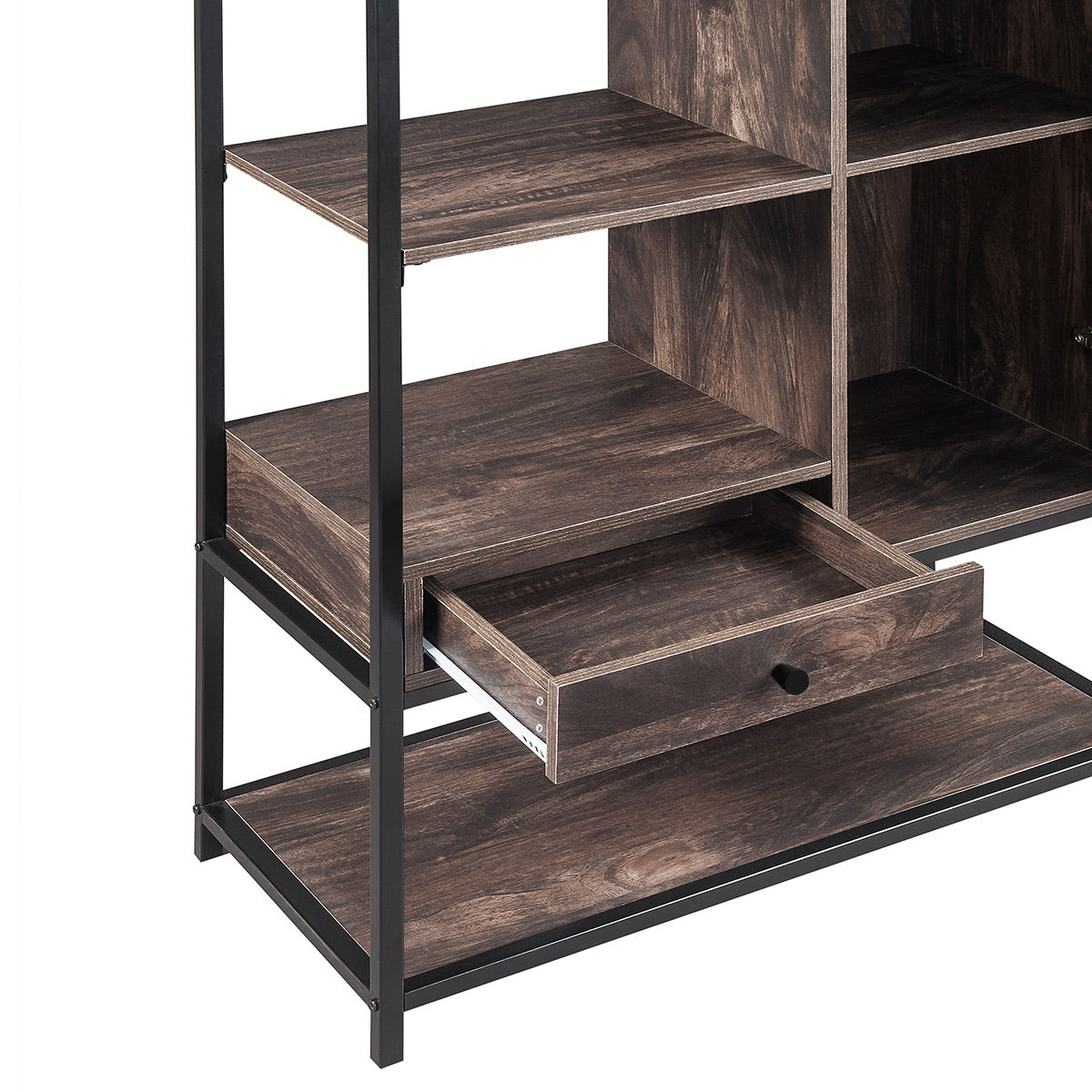 Home Office Bookcase And Bookshelf 5 Tier Display Shelf With Doors And Drawers, Freestanding Multi Functional Decorative Storage Shelving, Vintage Brown Industrial Style Brown Brown Mdf
