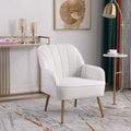 Modern Soft White Teddy Fabric Ivory Ergonomics Accent Chair Living Room Chair Bedroom Chair Home Chair With Gold Legs And Adjustable Legs For Indoor Home Off White Foam Faux Fur
