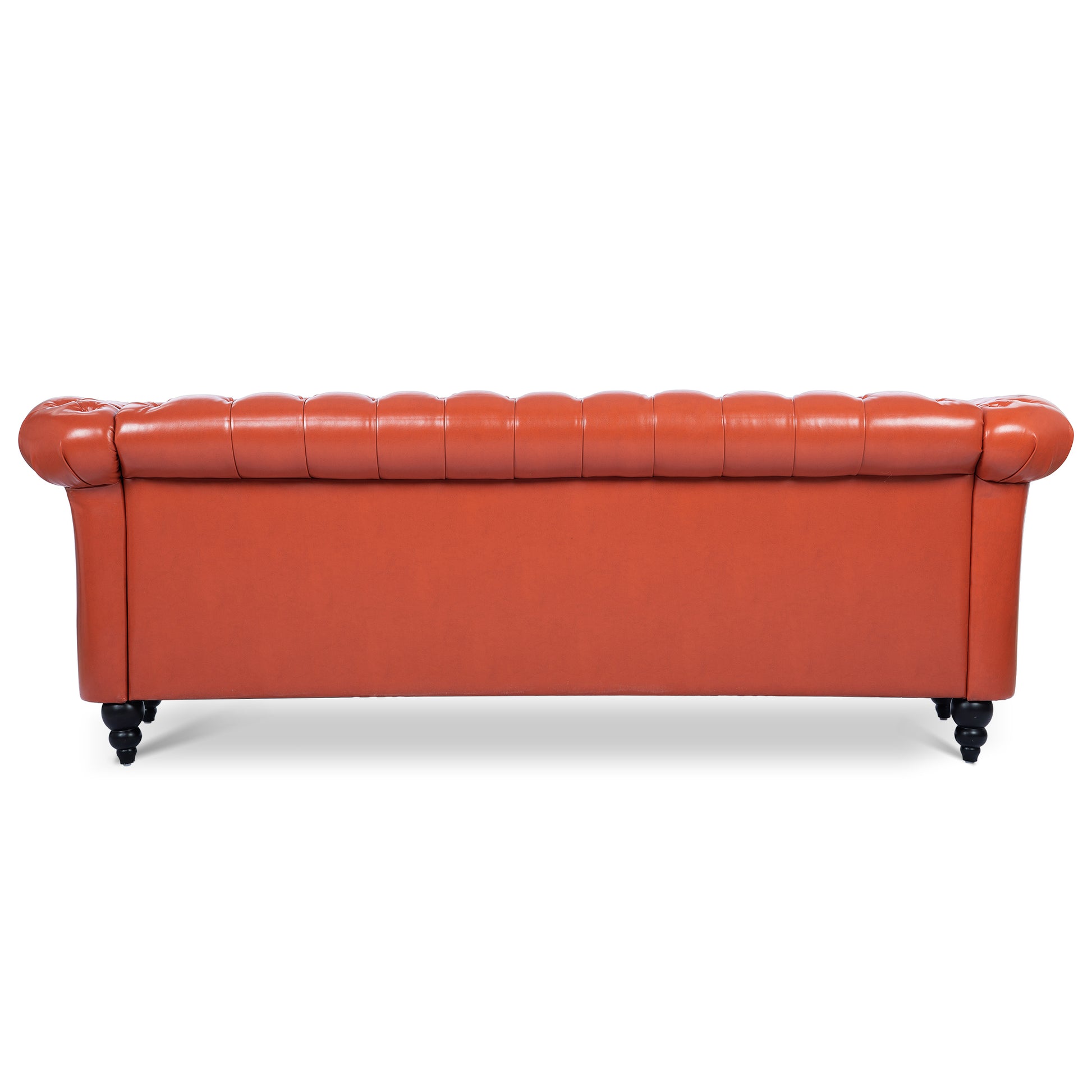 84.65" Rolled Arm Chesterfield 3 Seater Sofa Orange Pu