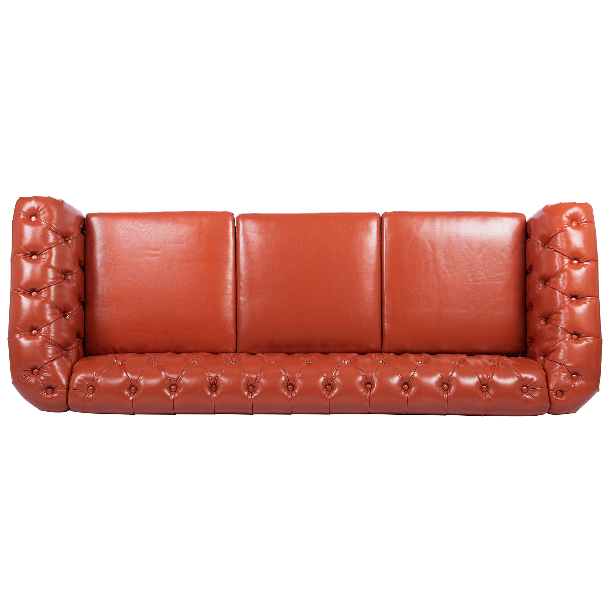 84.65" Rolled Arm Chesterfield 3 Seater Sofa Orange Pu