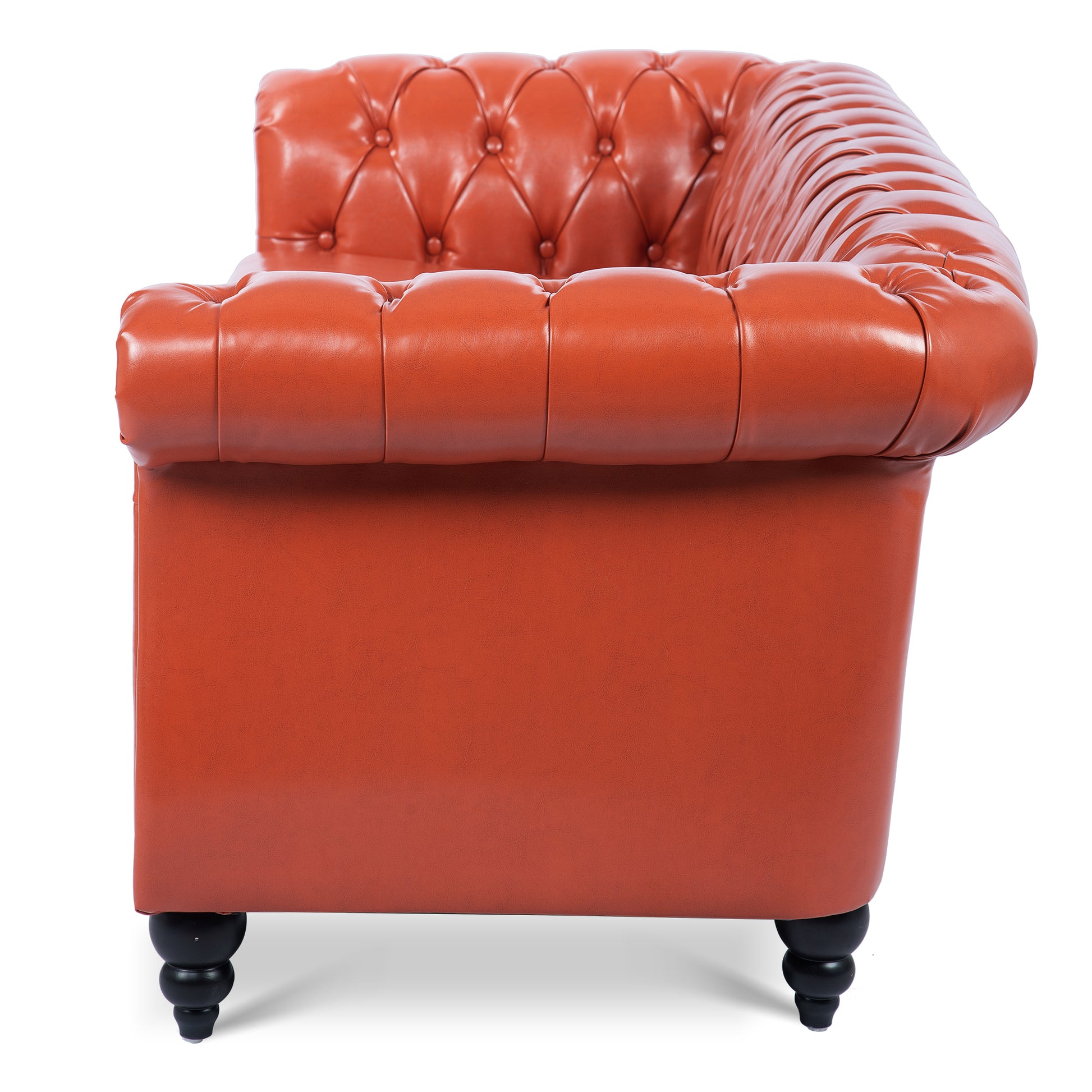 84.65" Rolled Arm Chesterfield 3 Seater Sofa Orange Pu