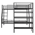L Shaped Metal Twin Over Full Bunk Bed And Twin Size Loft Bed With Four Built In Shelves,Black Black Metal