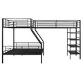 L Shaped Metal Twin Over Full Bunk Bed And Twin Size Loft Bed With Four Built In Shelves,Black Black Metal