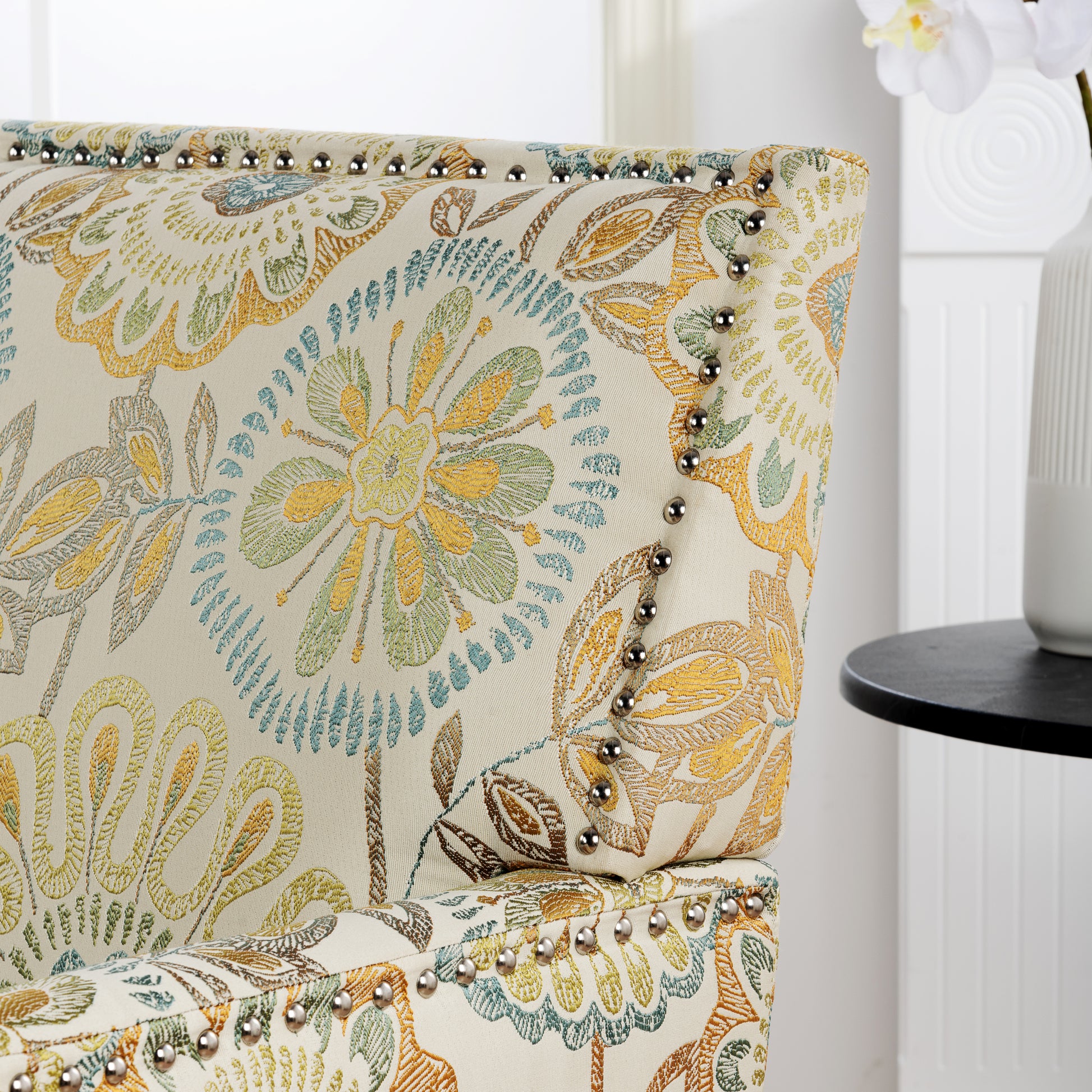 Accent Chairs For Living Room Beige Yellow Fabric