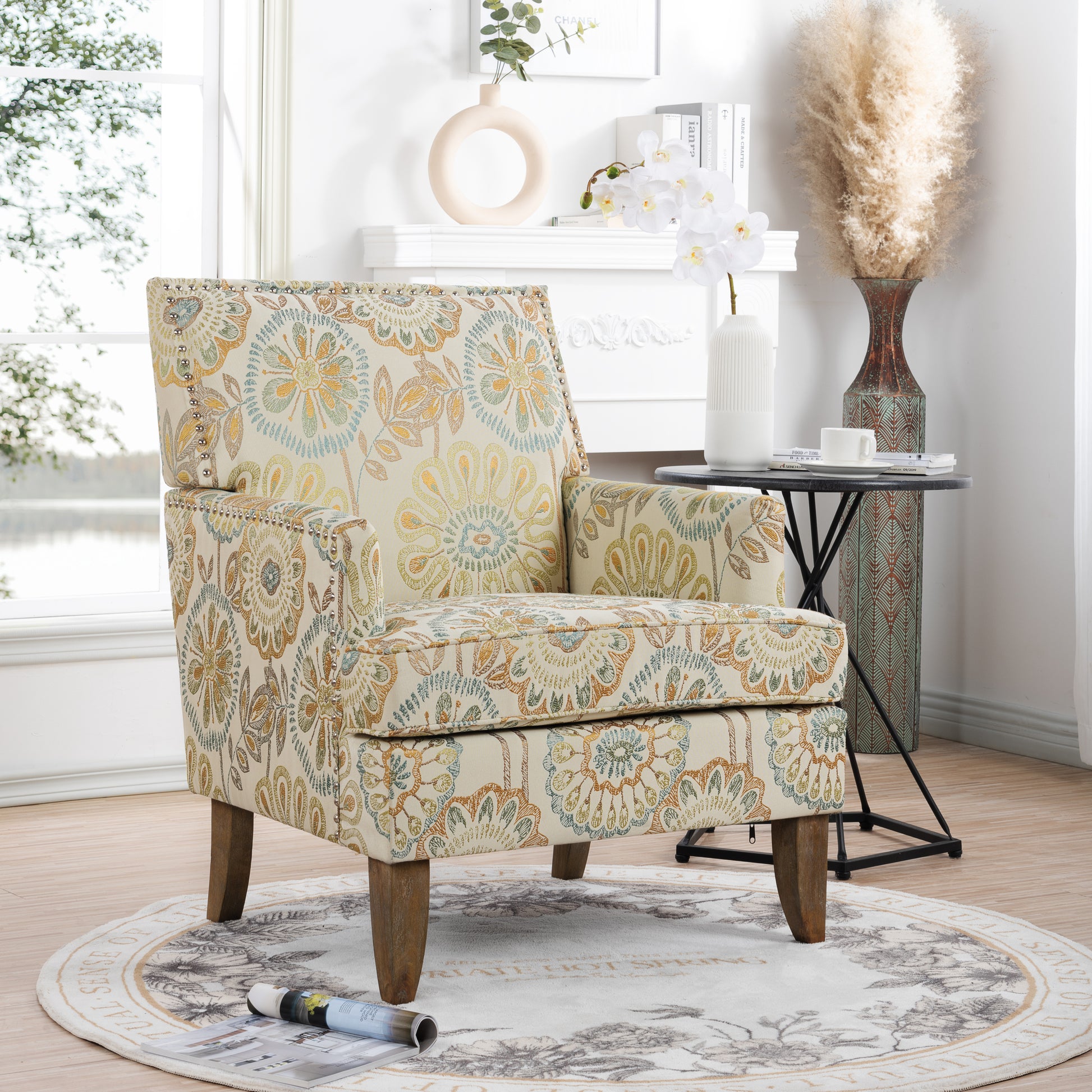 Accent Chairs For Living Room Beige Yellow Fabric