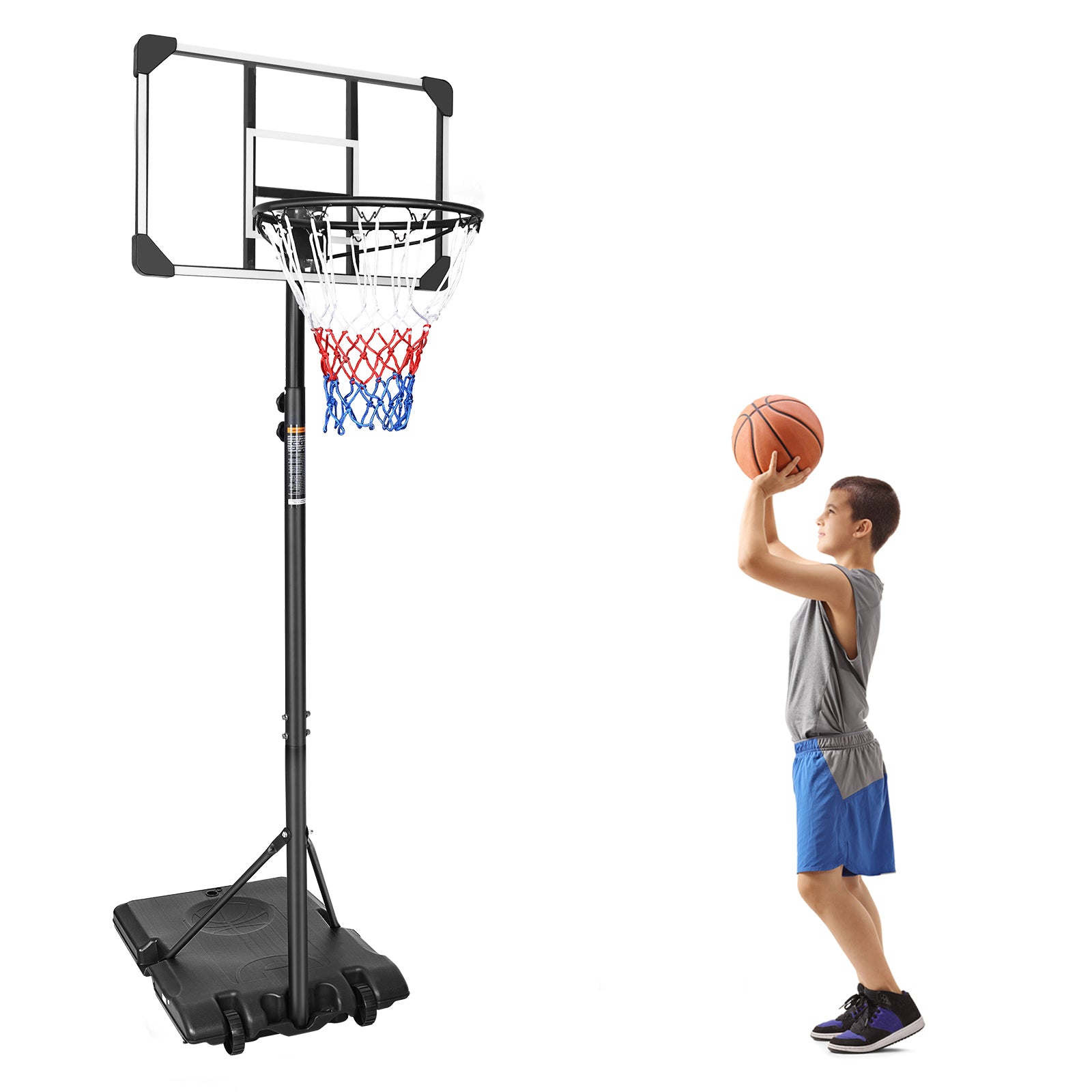 Portable Basketball Goal System With Stable Base And Wheels, Use For Indoor Outdoor Teenagers Youth Height Adjustable 5.6 To 7Ft Basketball Hoop 28 Inch Backboard Transparent Sporty Iron