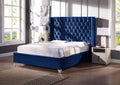 Contemporary Velvet Upholstered Bed With Deep Button Tufting, Solid Wood Frame, High Density Foam, Silver Metal Leg, Queen Size Blue Velvet