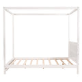 Queen Size Canopy Platform Bed With Headboard And Support Legs,White White Pine