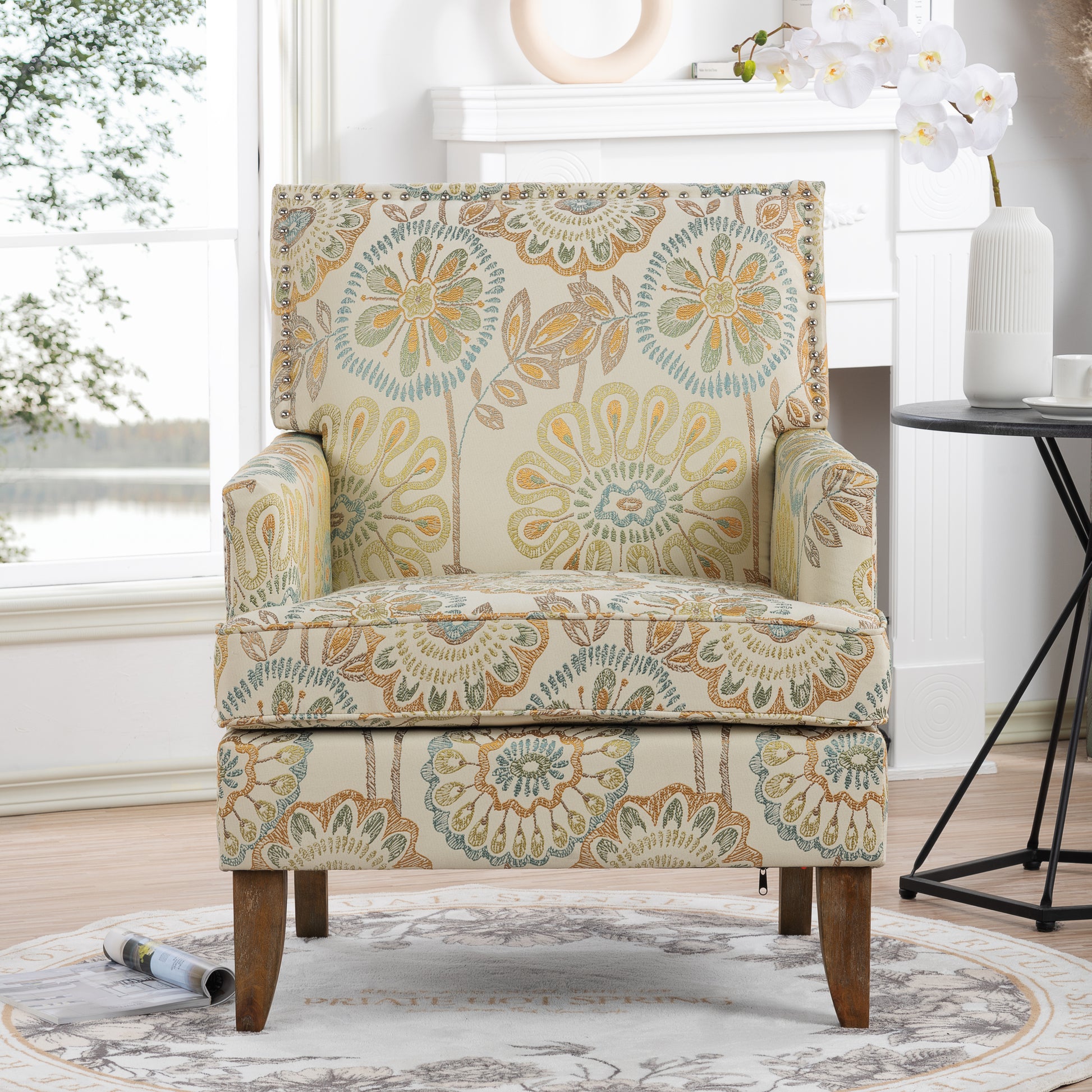 Accent Chairs For Living Room Beige Yellow Fabric