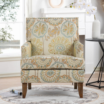 Accent Chairs For Living Room Beige Yellow Fabric