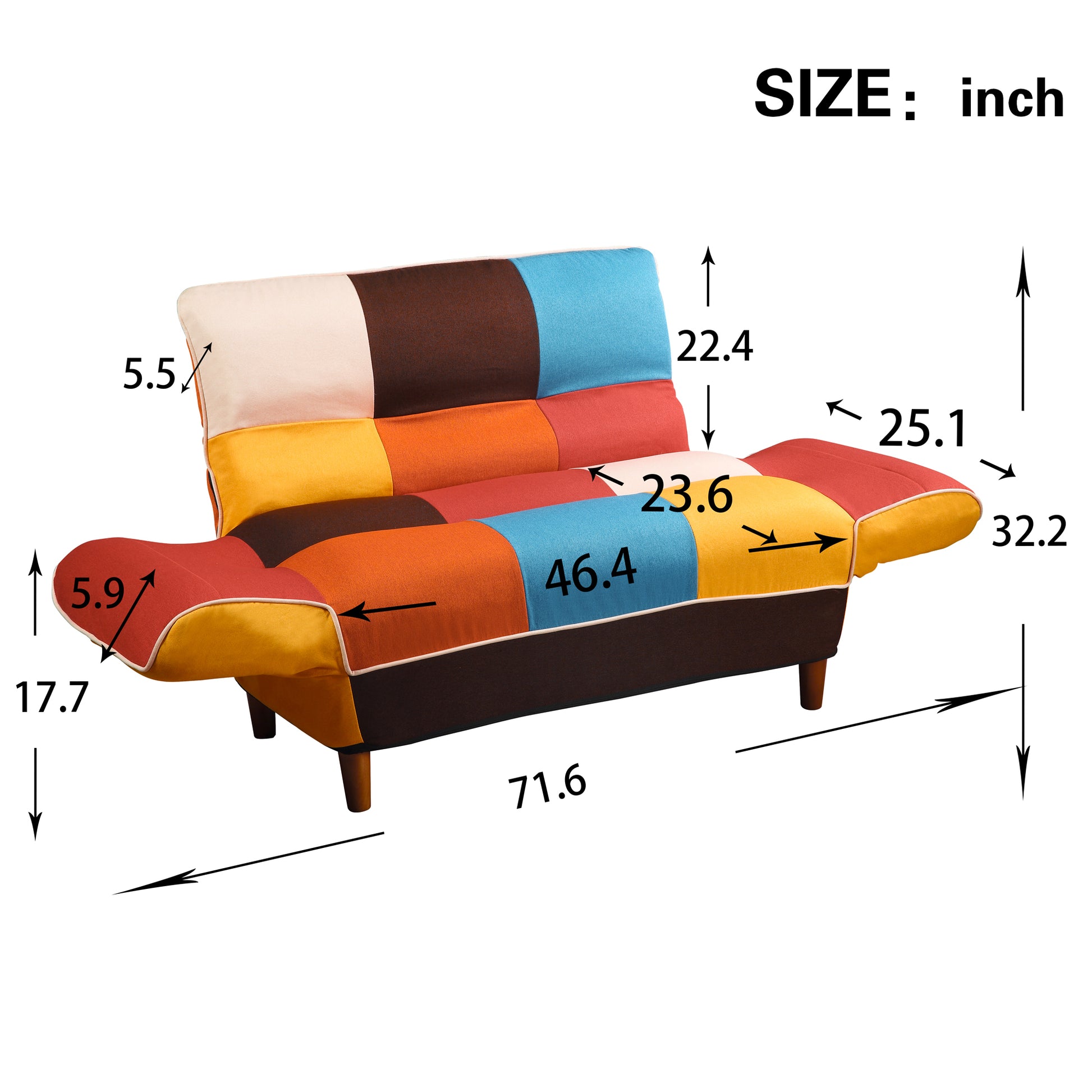 Small Space Colorful Sleeper Sofa, Solid Wood Legs Colorful Polyester