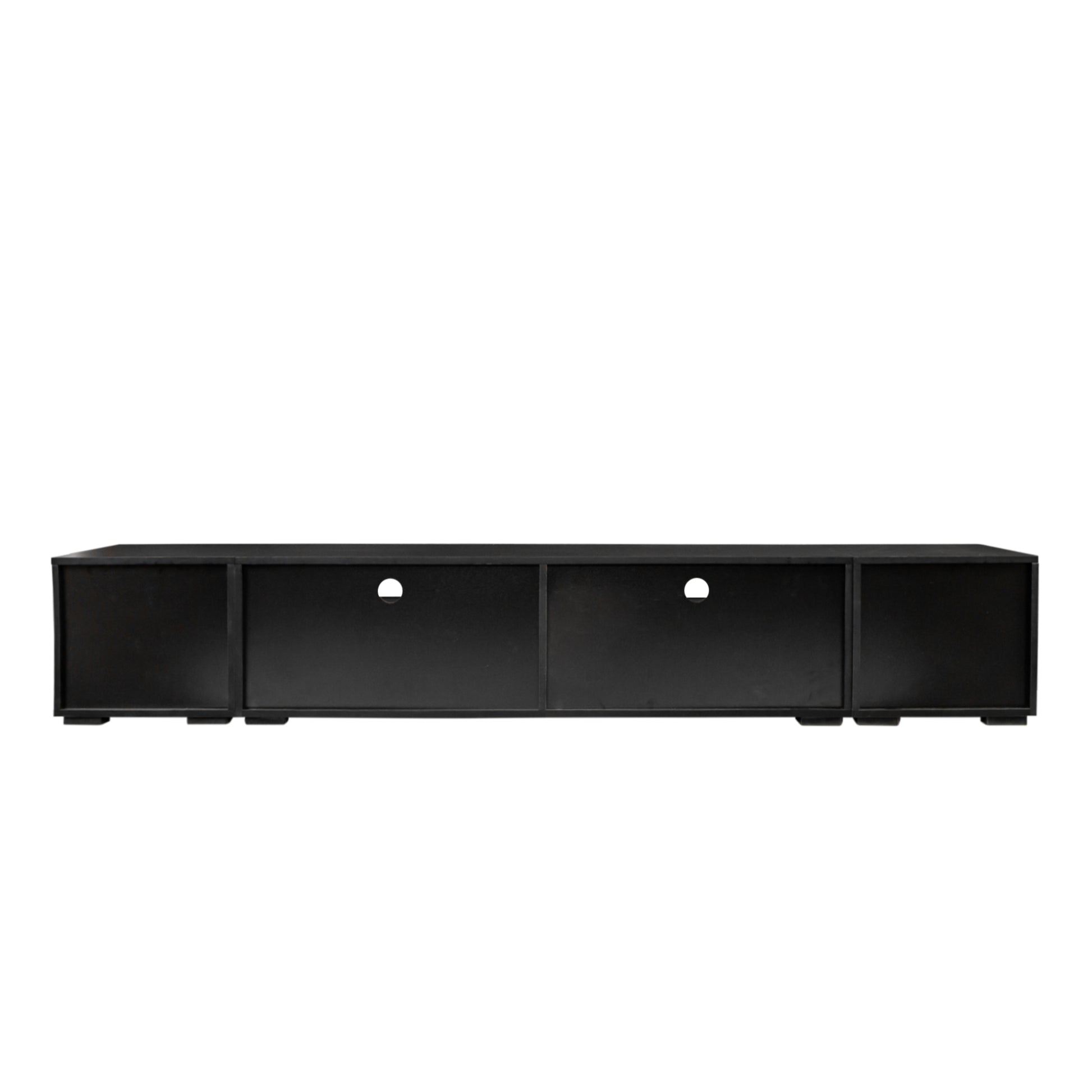 Extended, Minimalist Design Tv Stand With Color Changing Led Lights, Modern Universal Entertainment Center, High Gloss Tv Cabinet For 90 Inch Tv, Black Black Particle Board
