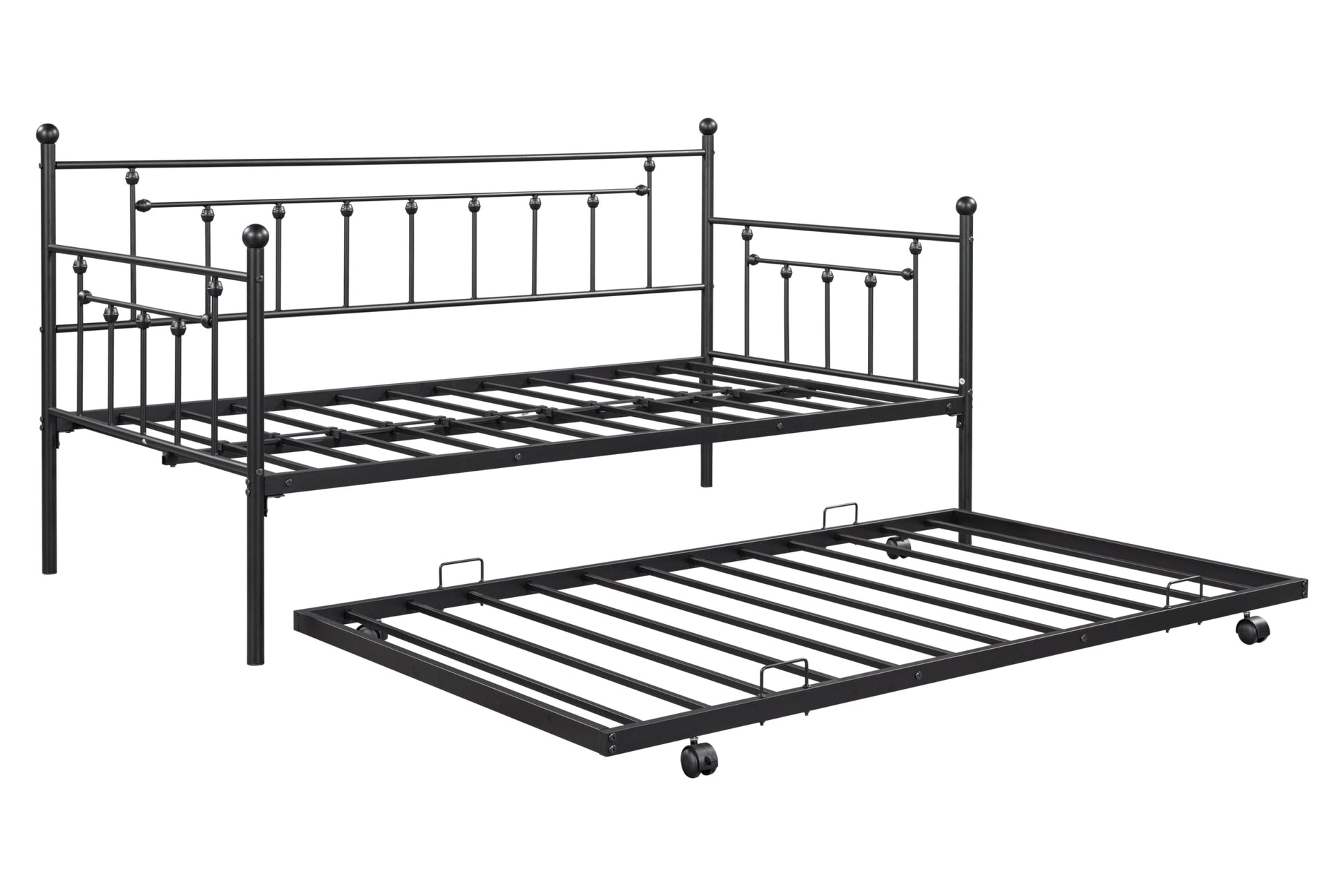 Metal Twin Daybed With Trundle Heavy Duty Sturdy Metal Noise Reduced Trundle For Flexible Space Vintage Style No Box Spring Needed Black Metal