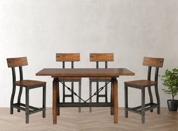 Rustic Brown And Gunmetal Finish 5Pc Dining Set Counter Height Table And 4X Counter Height Chairs Industrial Design Wooden Dining Furniture Multicolor Seats 4 Dining Room Industrial,Rustic
