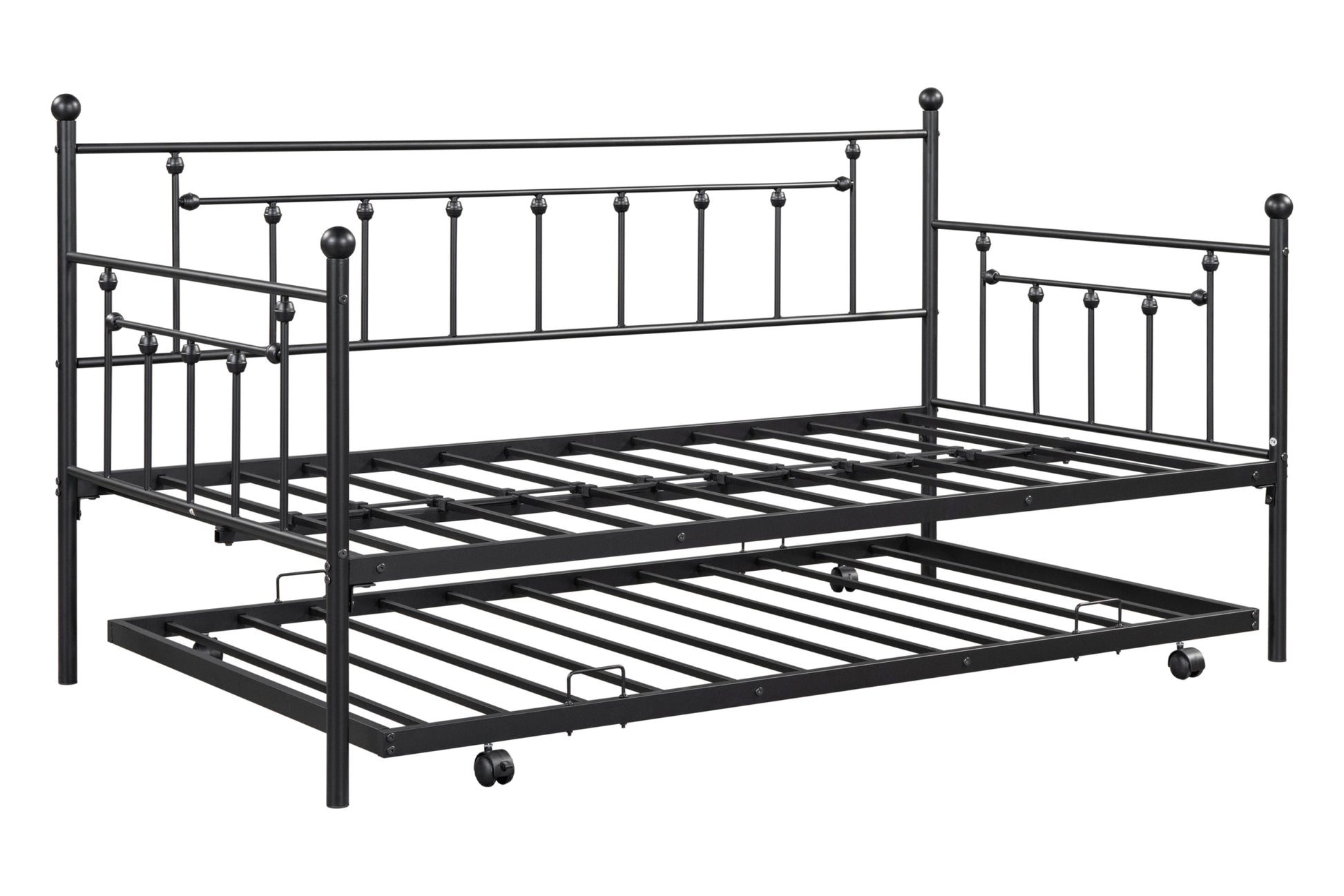 Metal Twin Daybed With Trundle Heavy Duty Sturdy Metal Noise Reduced Trundle For Flexible Space Vintage Style No Box Spring Needed Black Metal
