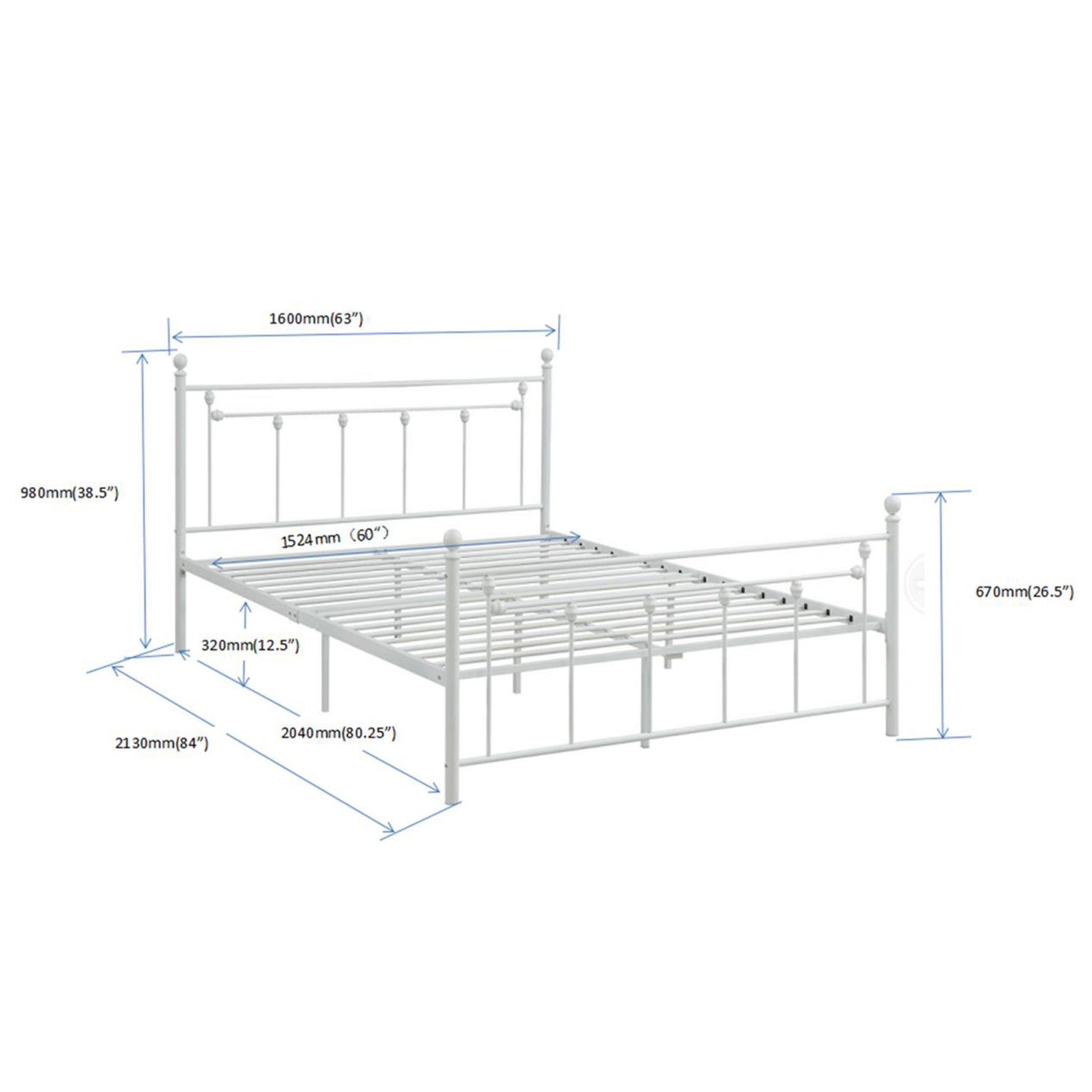 Queen Size Metal Bed Frame With Headboard And Footboard White White Metal
