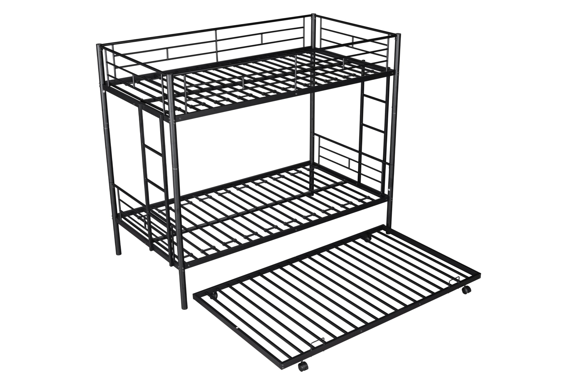 Metal Twin Over Twin Bunk Bed With Trundle Can Be Separated Into 2 Twin Beds Heavy Duty Sturdy Metal Noise Reduced Safety Guardrail Trundle For Flexible Space Bunk Bed For Three Cpc Certified Black Metal