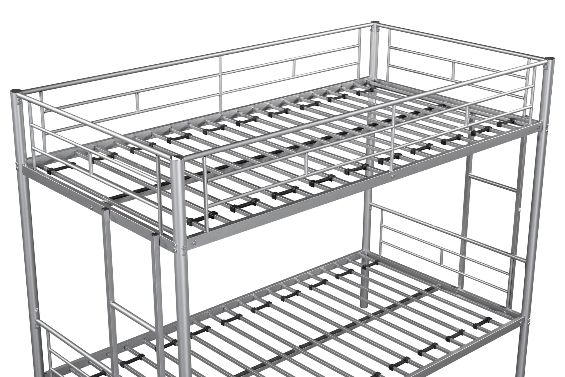Metal Twin Over Twin Bunk Bed Heavy Duty Sturdy Metal Noise Reduced Design Safety Guardrail 2 Side Ladders Cpc Certified No Box Spring Needed Silver Metal
