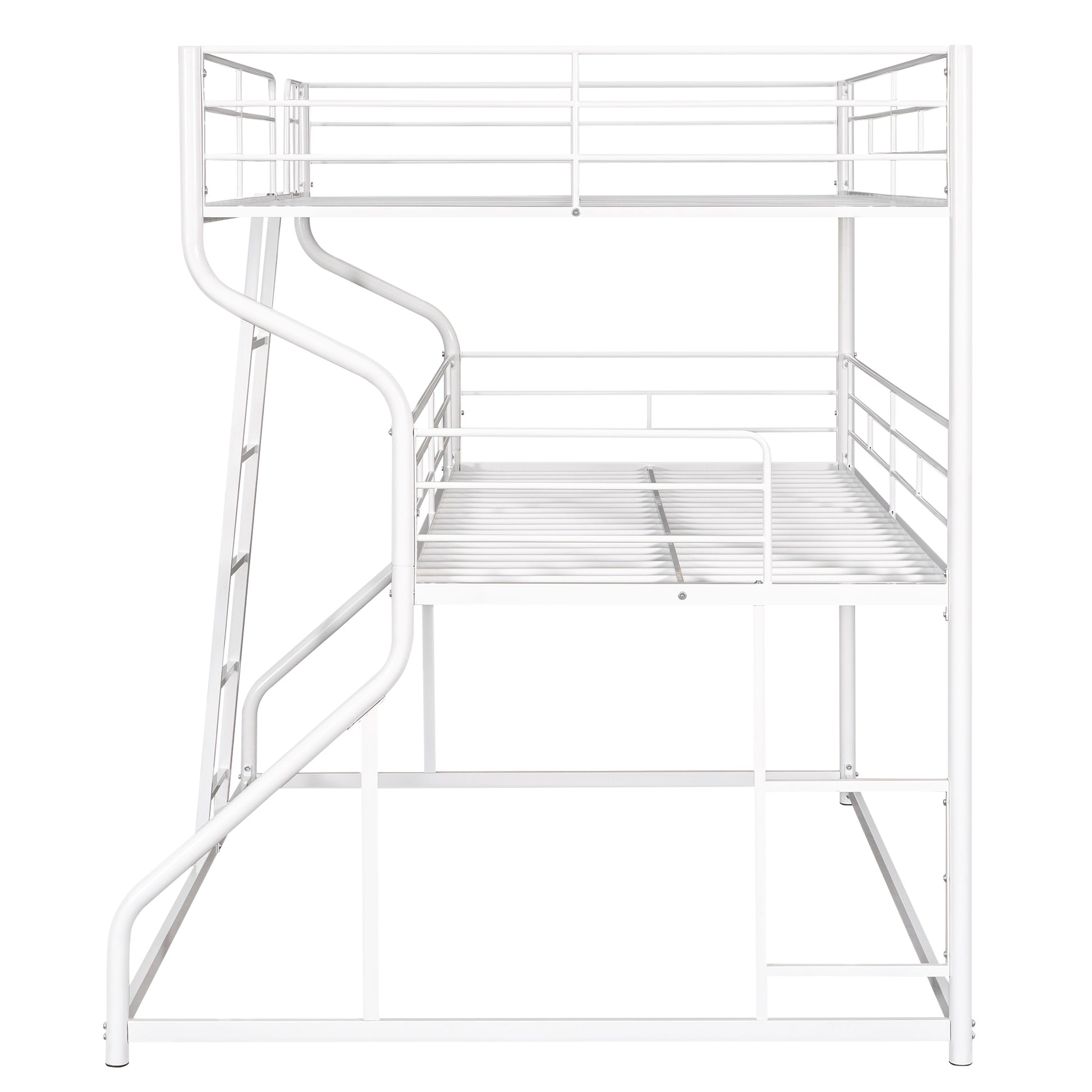 Full Xl Over Twin Xl Over Queen Size Triple Bunk Bed With Long And Short Ladder,White Box Spring Not Required White Metal Bedroom Bunk Metal