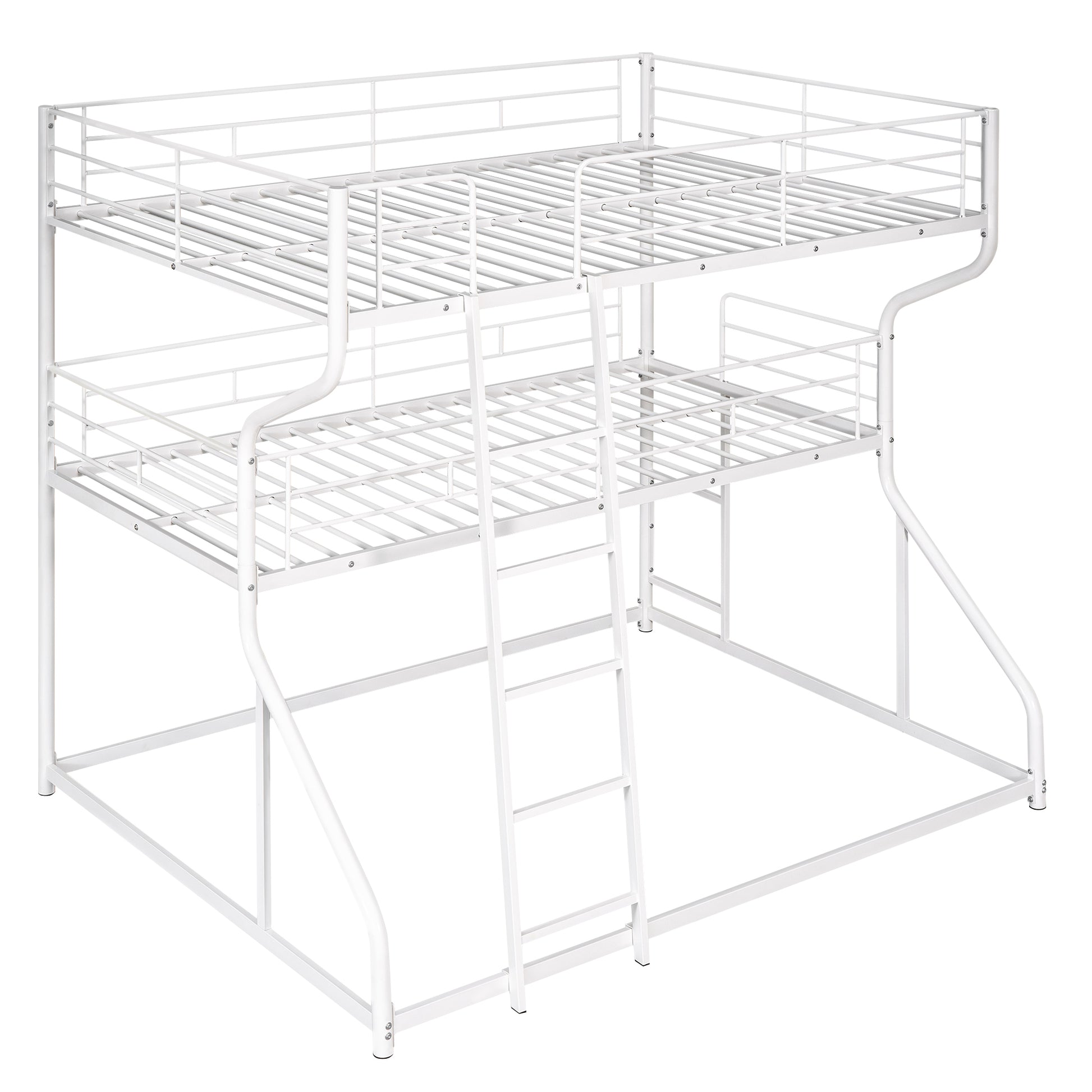 Full Xl Over Twin Xl Over Queen Size Triple Bunk Bed With Long And Short Ladder,White Box Spring Not Required White Metal Bedroom Bunk Metal