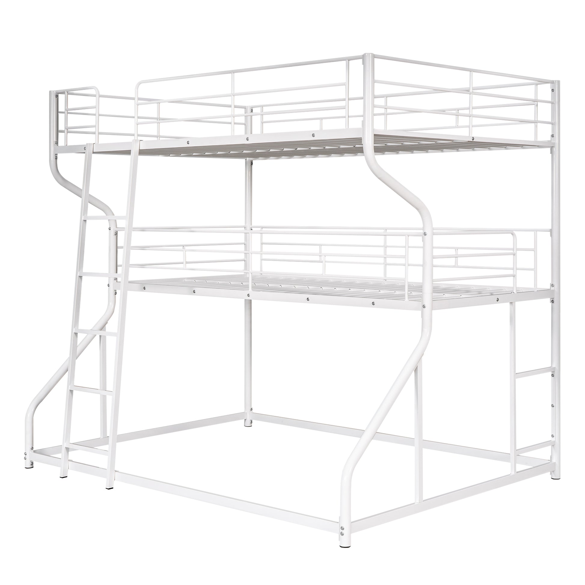 Full Xl Over Twin Xl Over Queen Size Triple Bunk Bed With Long And Short Ladder,White Box Spring Not Required White Metal Bedroom Bunk Metal