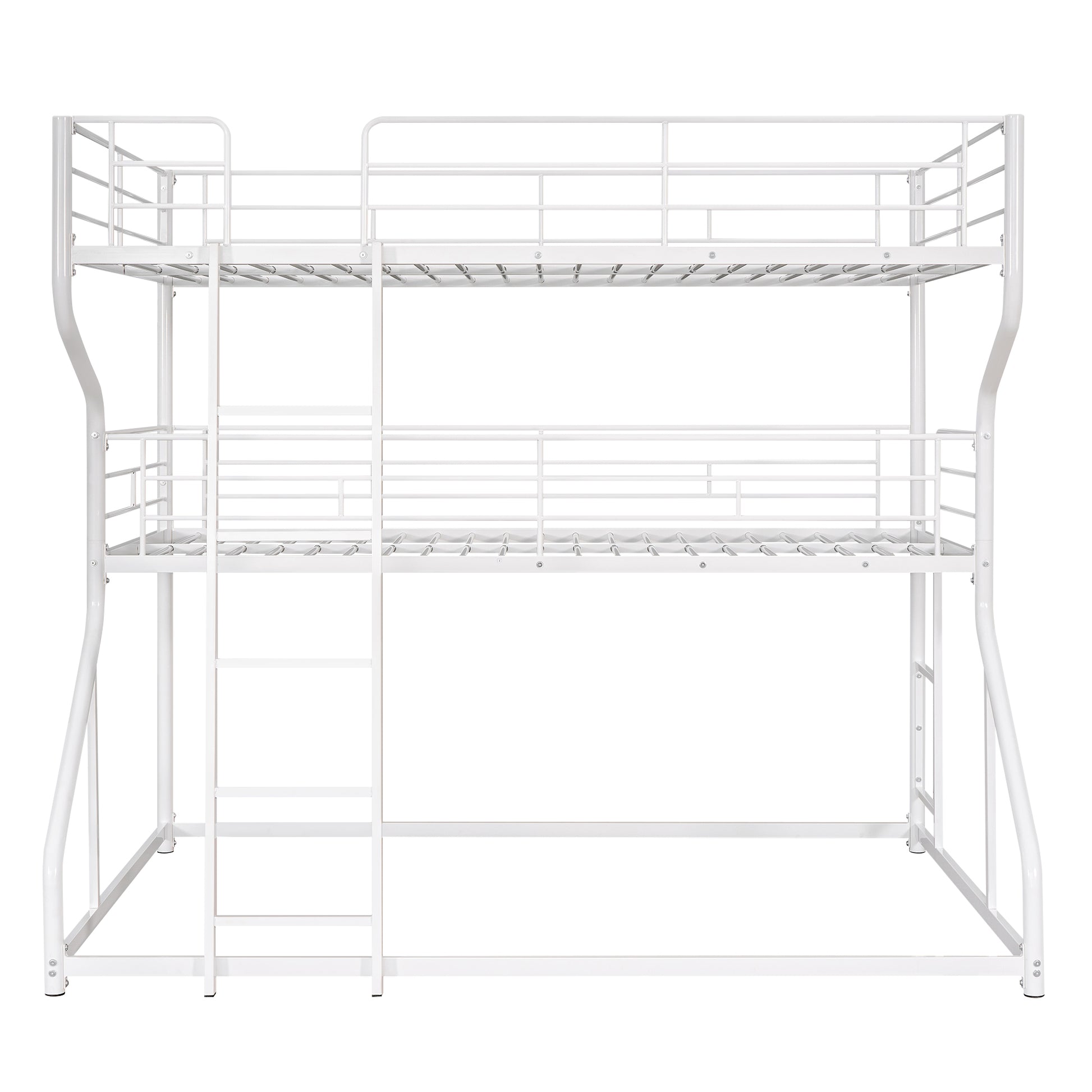Full Xl Over Twin Xl Over Queen Size Triple Bunk Bed With Long And Short Ladder,White Box Spring Not Required White Metal Bedroom Bunk Metal