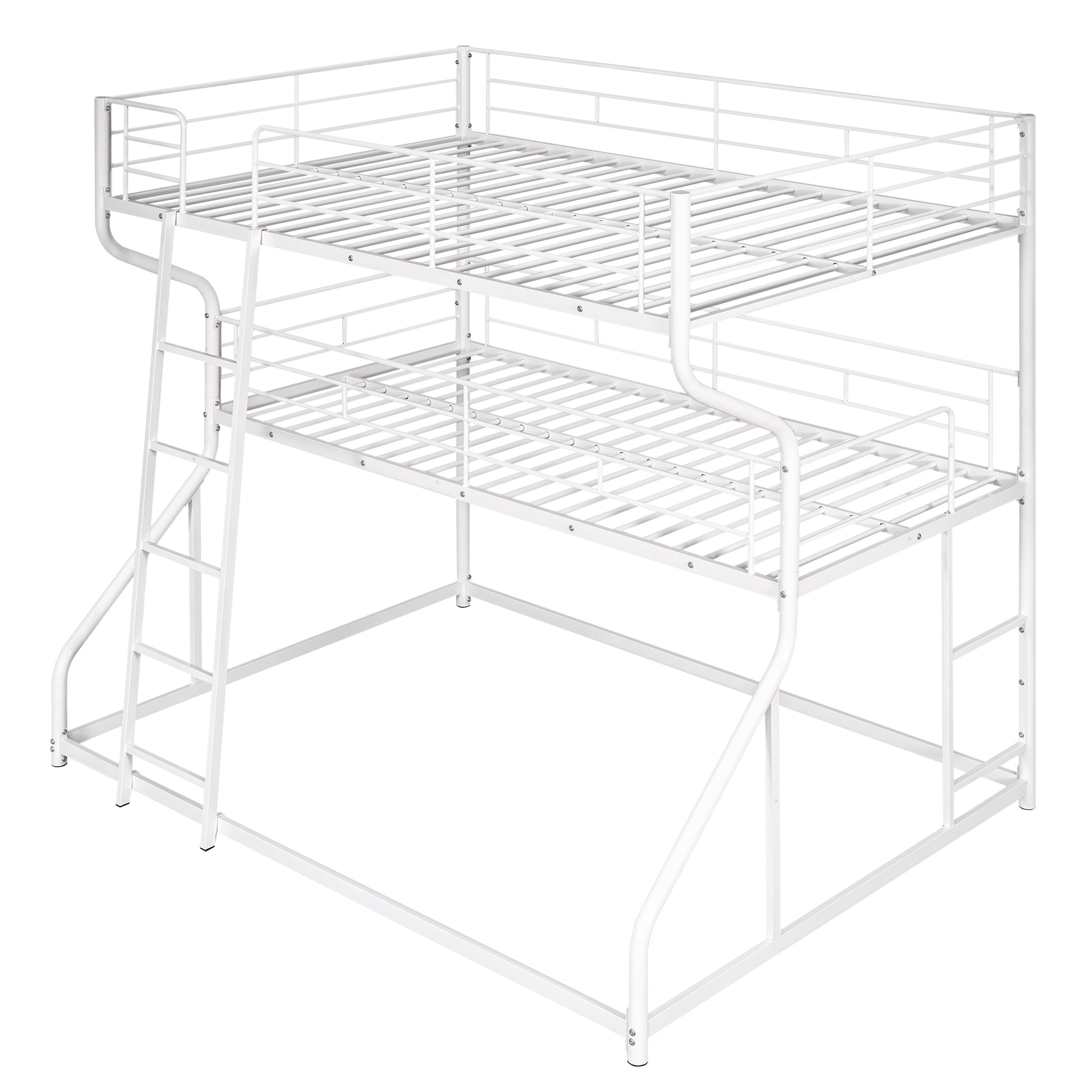 Full Xl Over Twin Xl Over Queen Size Triple Bunk Bed With Long And Short Ladder,White Box Spring Not Required White Metal Bedroom Bunk Metal