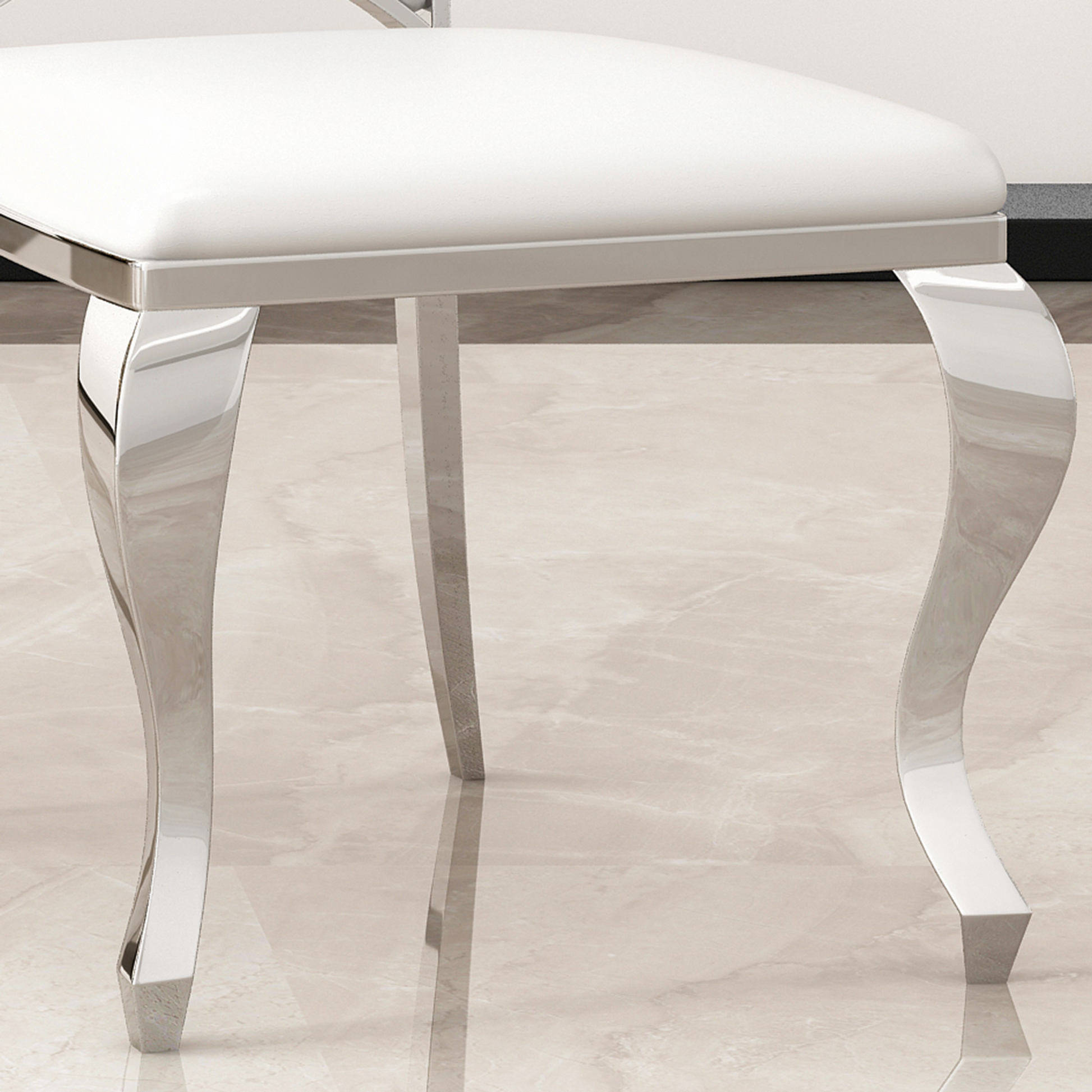 Moderndining Chairs Set Of 2, Unique Backrest Design With Stripe Armless Chair White Silver Leather