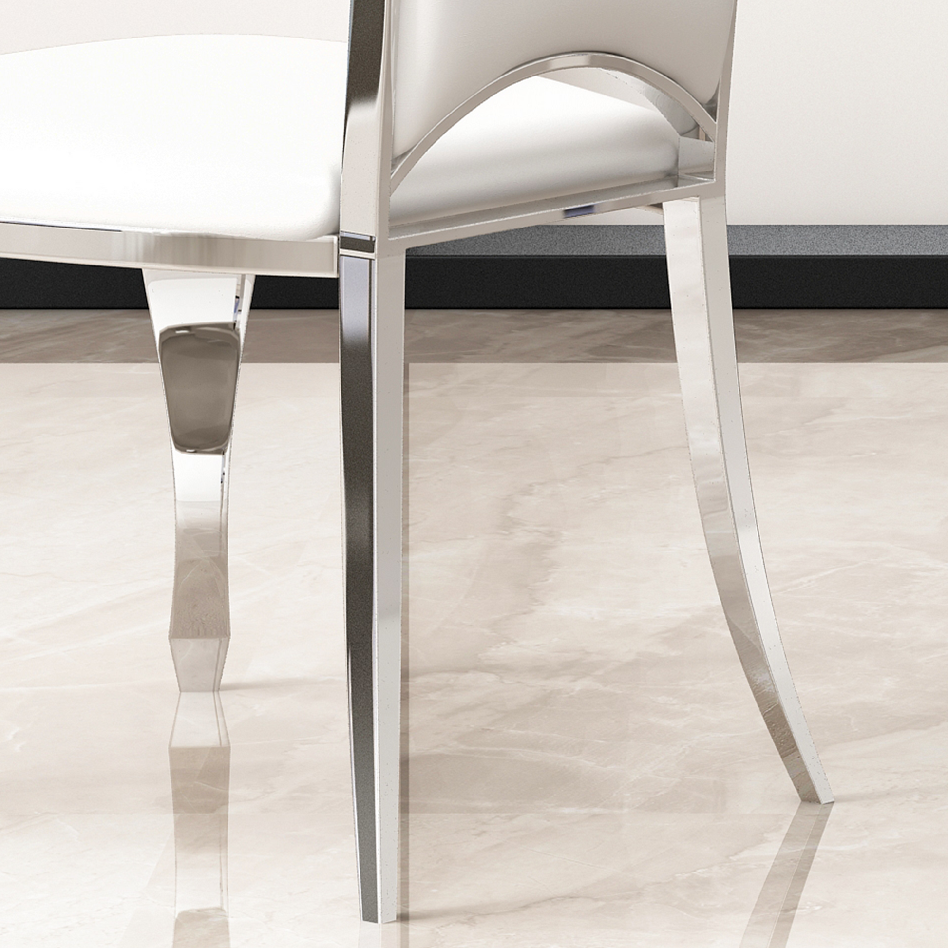 Moderndining Chairs Set Of 2, Unique Backrest Design With Stripe Armless Chair White Silver Leather