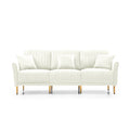 Contemporary Velvet Upholstered 3 Seater Sofa With Deep Channel Tufting And Gold Metal Legs, Cream Cream Foam Velvet