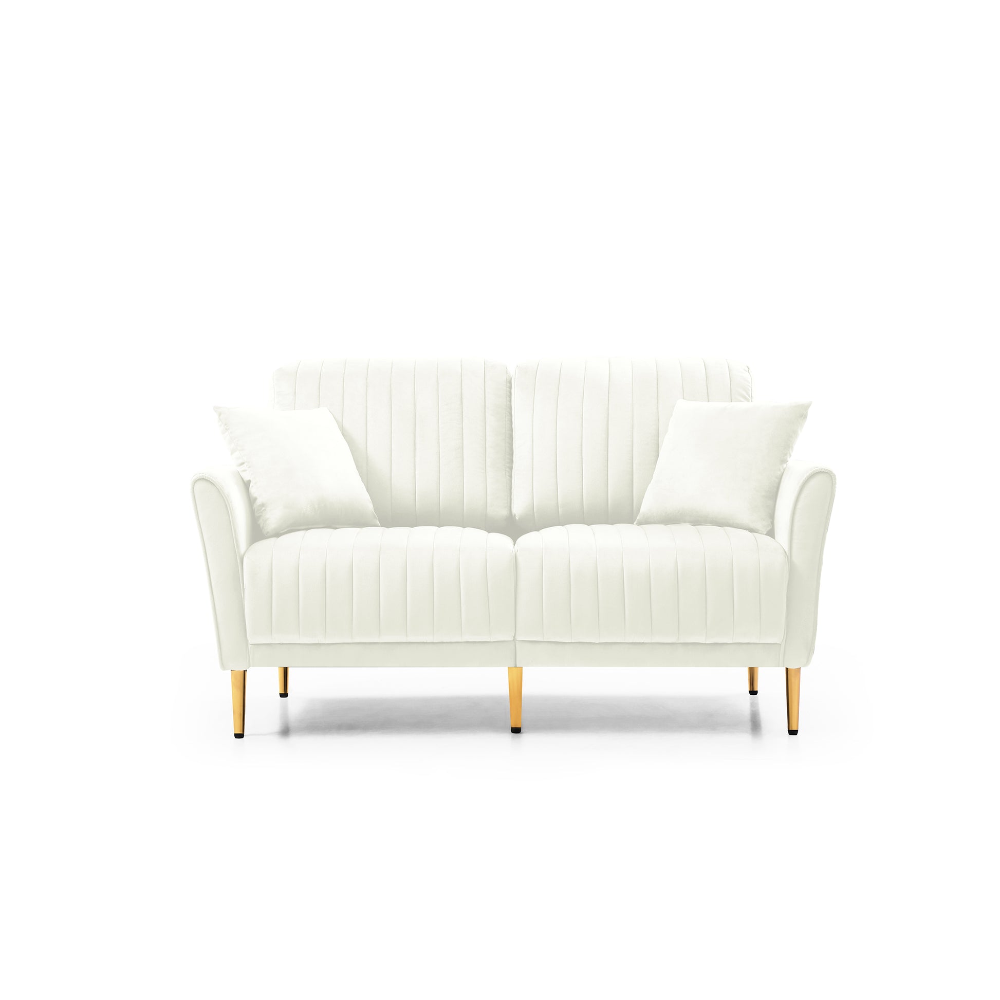 Cream White 2 Seater Loveseat Sofa Couch W Pillows And Metal Legs, Upholstered Modern Beautiful Seats Furniture For Bedroom, Office, Small Space, Apartment Cream Foam Velvet