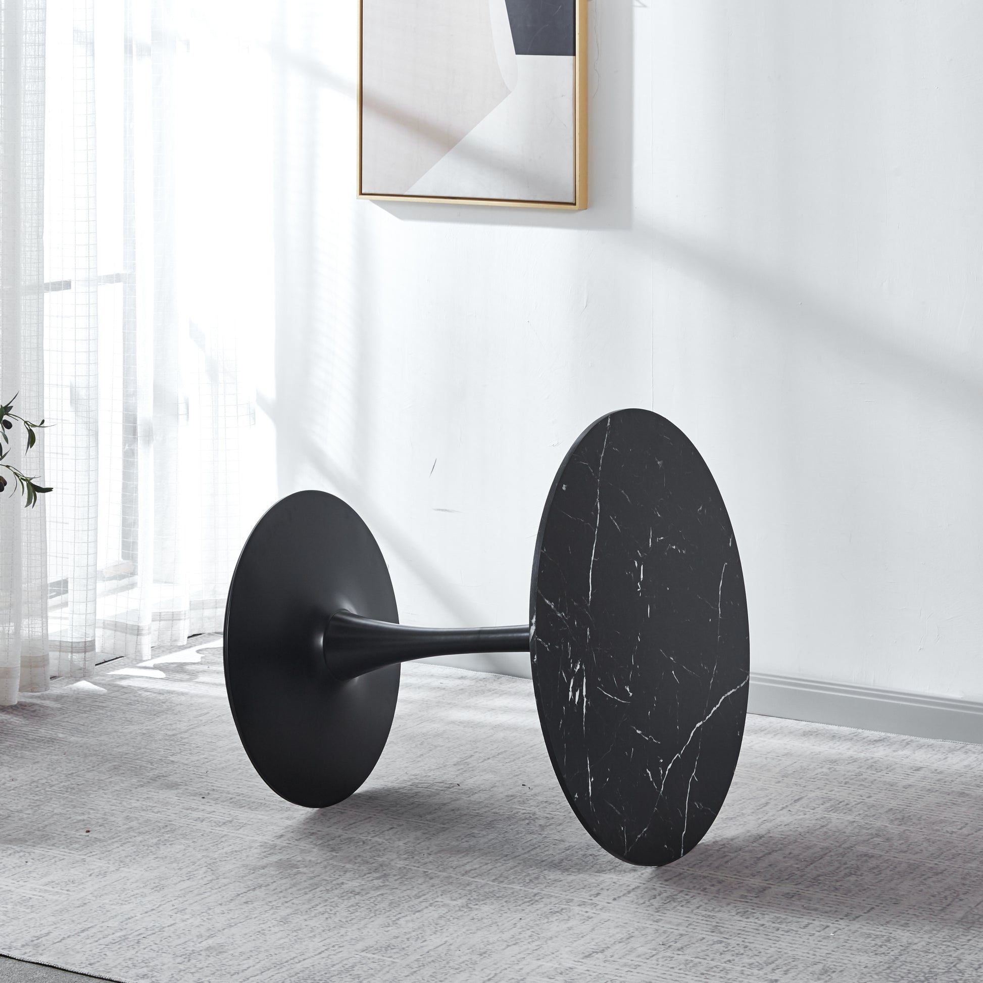 Tulip Special Dining Table,Black Marble Color Top,Mdf Dining Tablekitchen Table,Exective Desk Marble Mdf