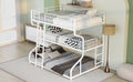 Full Xl Over Twin Xl Over Queen Size Triple Bunk Bed With Long And Short Ladder,White Box Spring Not Required White Metal Bedroom Bunk Metal