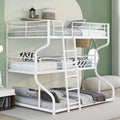 Full Xl Over Twin Xl Over Queen Size Triple Bunk Bed With Long And Short Ladder,White Box Spring Not Required White Metal Bedroom Bunk Metal
