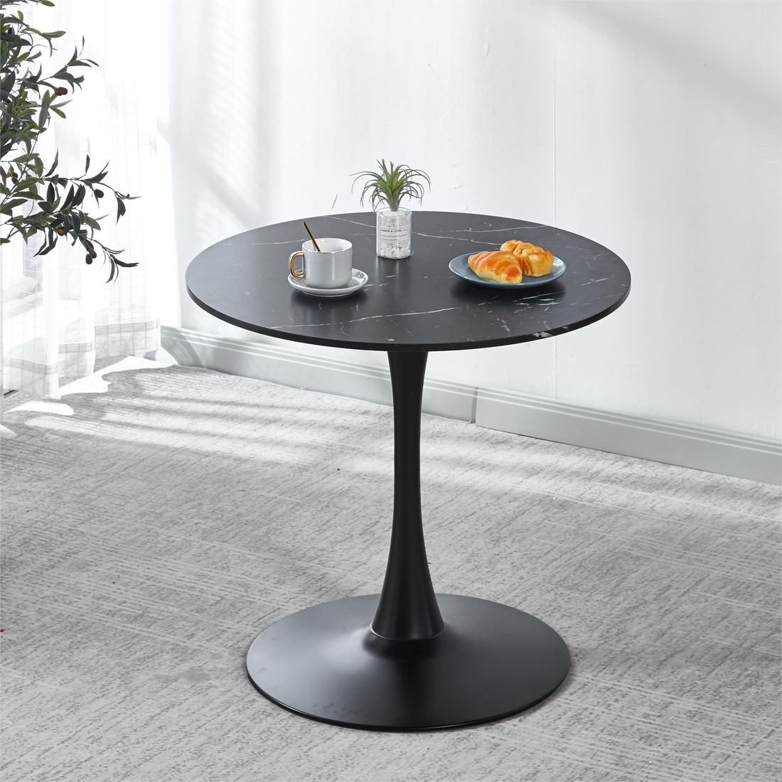 Tulip Special Dining Table,Black Marble Color Top,Mdf Dining Tablekitchen Table,Exective Desk Marble Mdf
