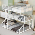 Full Xl Over Twin Xl Over Queen Size Triple Bunk Bed With Long And Short Ladder,White Box Spring Not Required White Metal Bedroom Bunk Metal