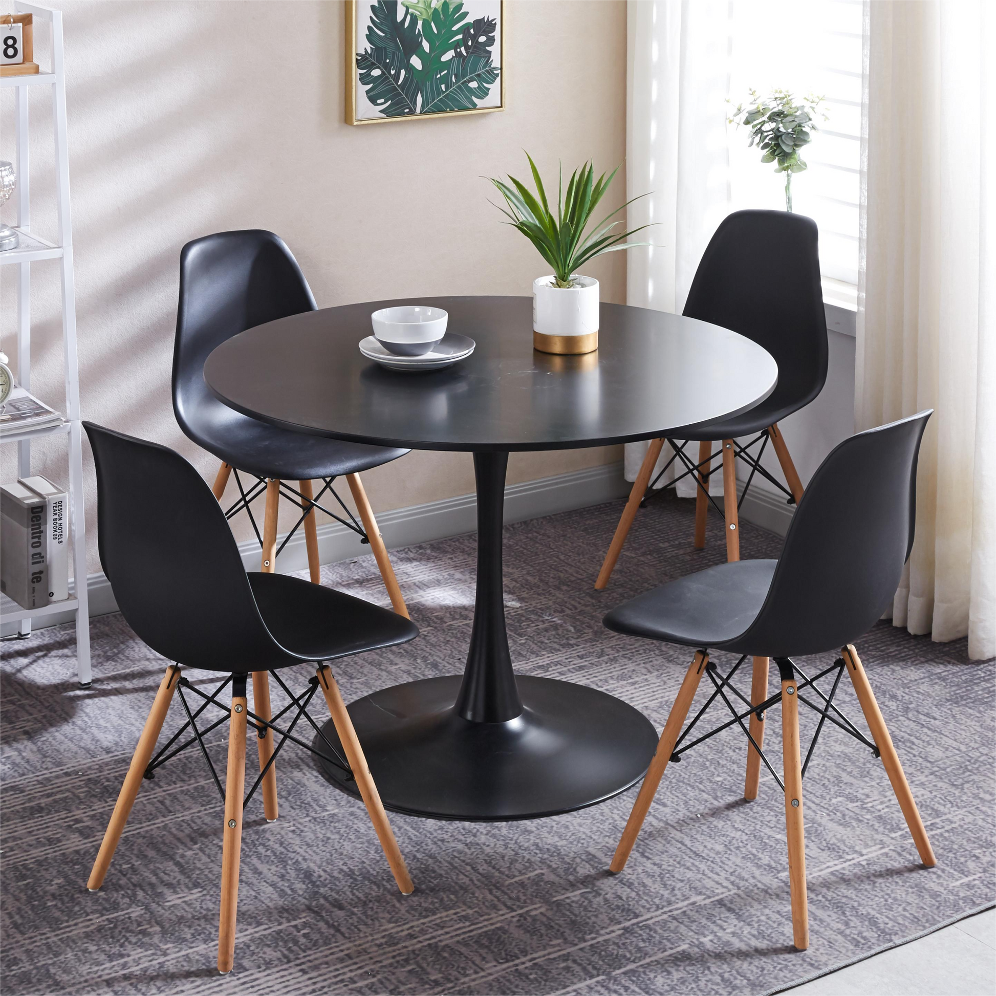 Black Chair,Set Of 4,Kd Leg,Plastic Seat Matt Black Plastic