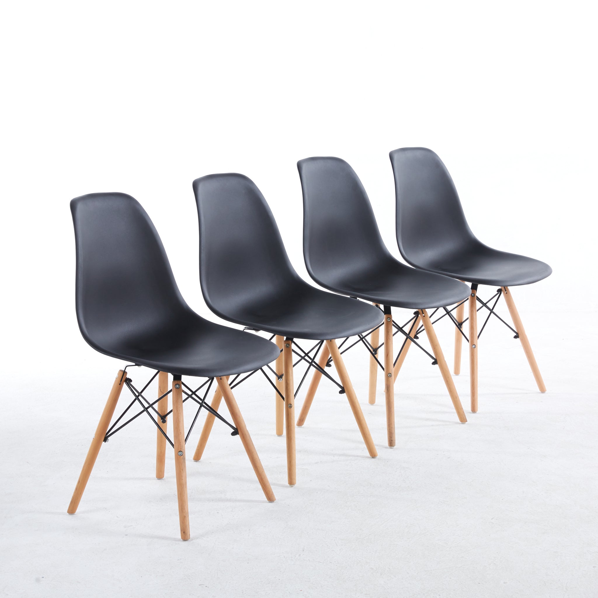 Black Chair,Set Of 4,Kd Leg,Plastic Seat Matt Black Plastic