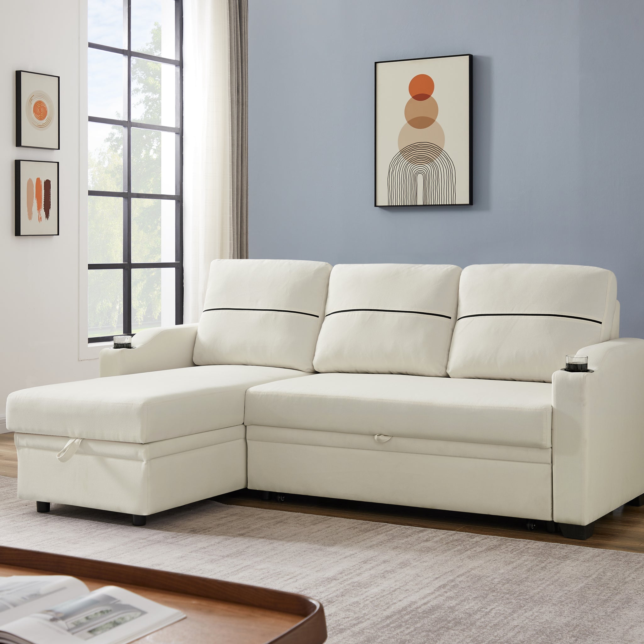 9191 Beige Broaching Storage Sofa Beige Linen