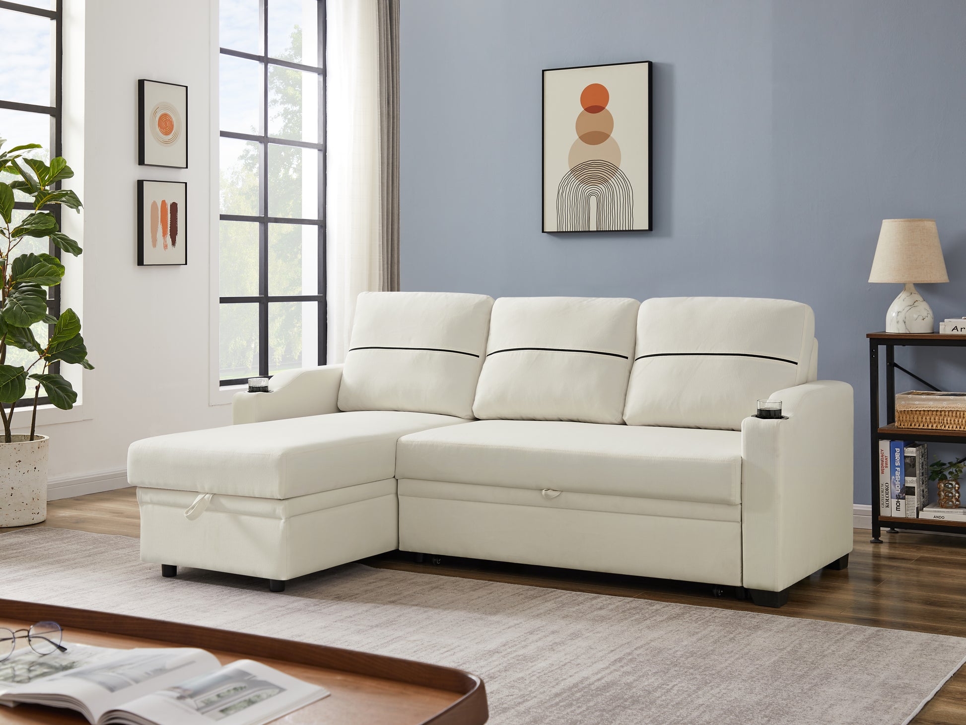 9191 Beige Broaching Storage Sofa Beige Linen