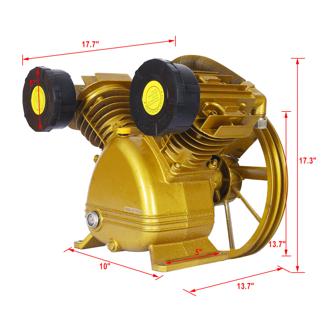 5.5Hp Air Compressor Pump Head 21Cfm ,115 Psi V Type Dual Cylinder Air Compressor Pump Head 2Piston Golden Metal