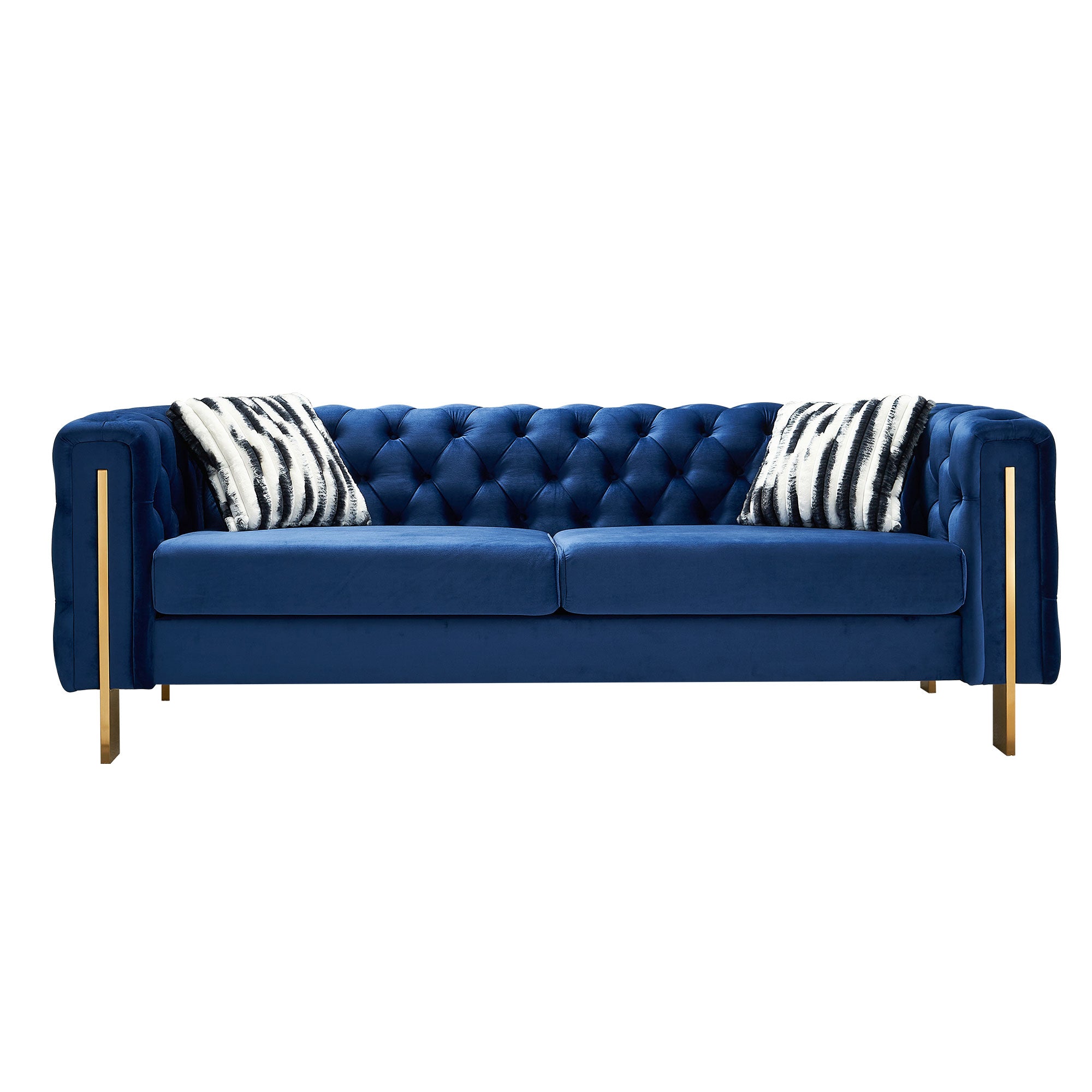 Chesterfield Modern Tufted Velvet Living Room Sofa, 84.25''W Couch,Blue Blue Velvet Wood Primary Living Space Tufted Back Modern Square Arms Foam Velvet 2 Seat