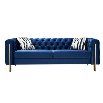 Chesterfield Modern Tufted Velvet Living Room Sofa, 84.25''W Couch,Blue Blue Velvet Wood Primary Living Space Tufted Back Modern Square Arms Foam Velvet 2 Seat