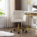 Modern Velvet Fabric Material Adjustable Height 360 Revolving Home Office Chair With Gold Metal Legs And Universal Wheels For Indoor,Ivory Ivory Foam Velvet