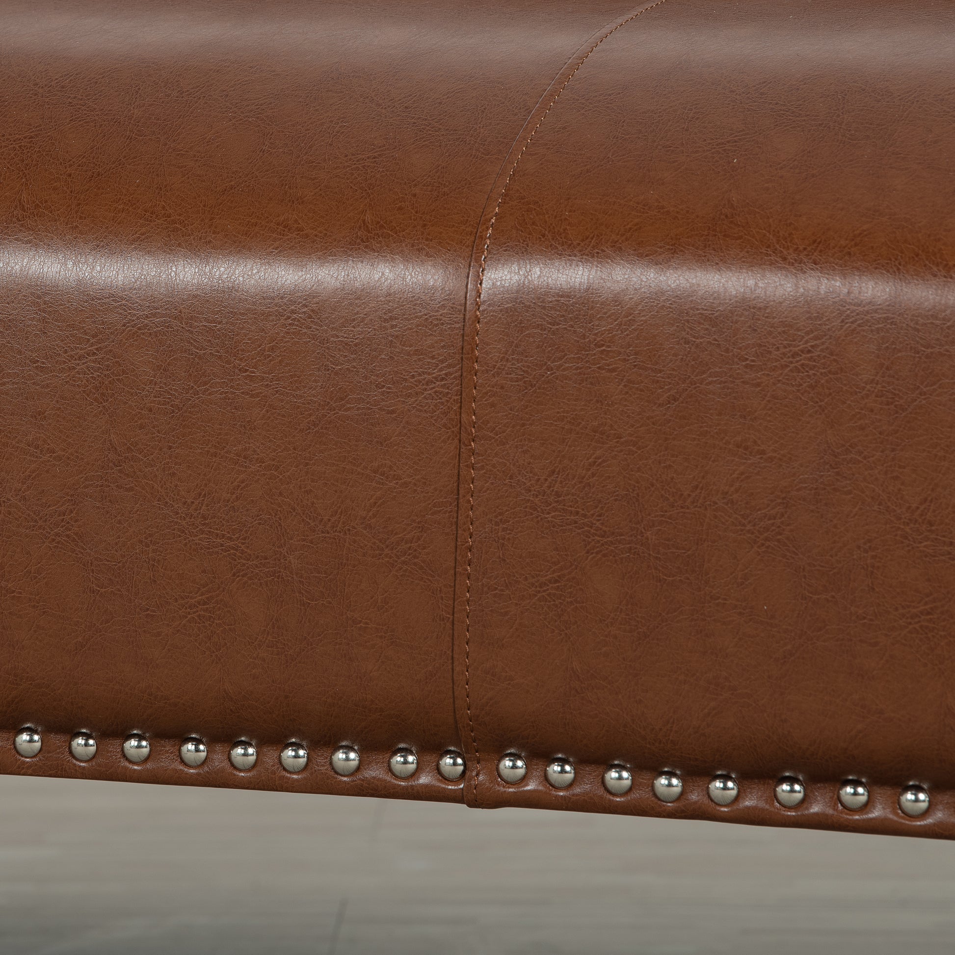 78.74" Wooden Decorated Arm 3 Seater Sofa Brown Pu Pu