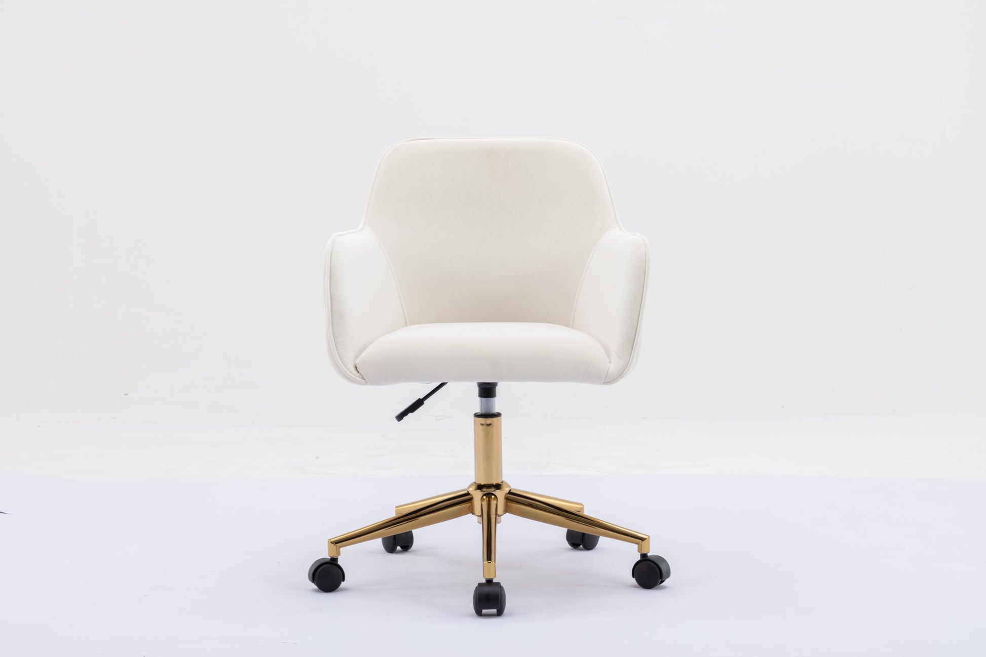 Modern Velvet Fabric Material Adjustable Height 360 Revolving Home Office Chair With Gold Metal Legs And Universal Wheels For Indoor,Ivory Ivory Foam Velvet