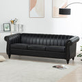 83.46'' Black Pu Rolled Arm Chesterfield Three Seater Sofa. Black Pu