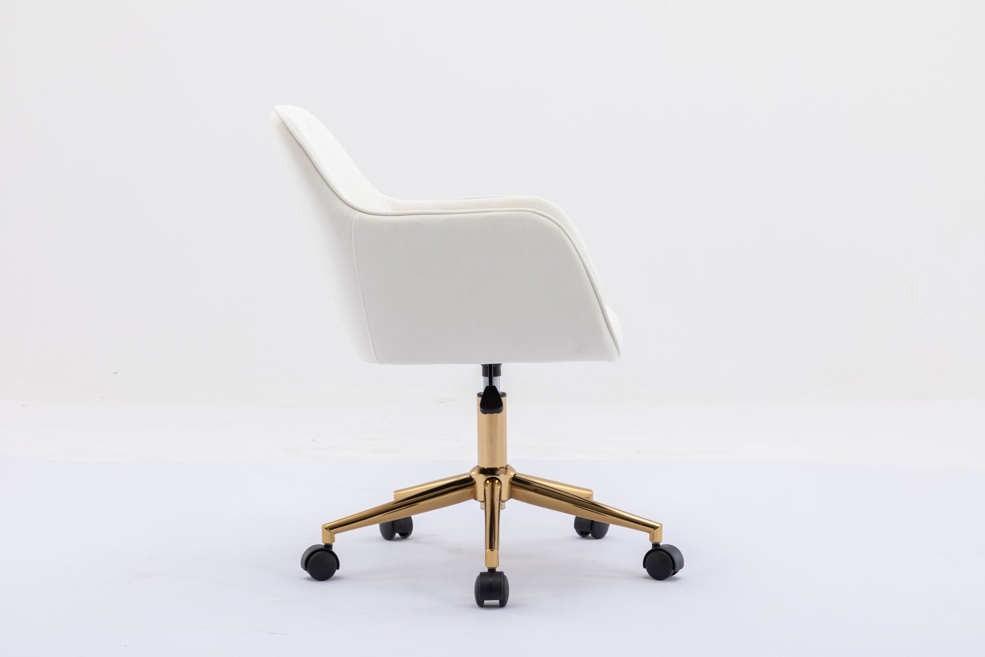 Modern Velvet Fabric Material Adjustable Height 360 Revolving Home Office Chair With Gold Metal Legs And Universal Wheels For Indoor,Ivory Ivory Foam Velvet