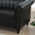 83.46'' Black Pu Rolled Arm Chesterfield Three Seater Sofa. Black Pu